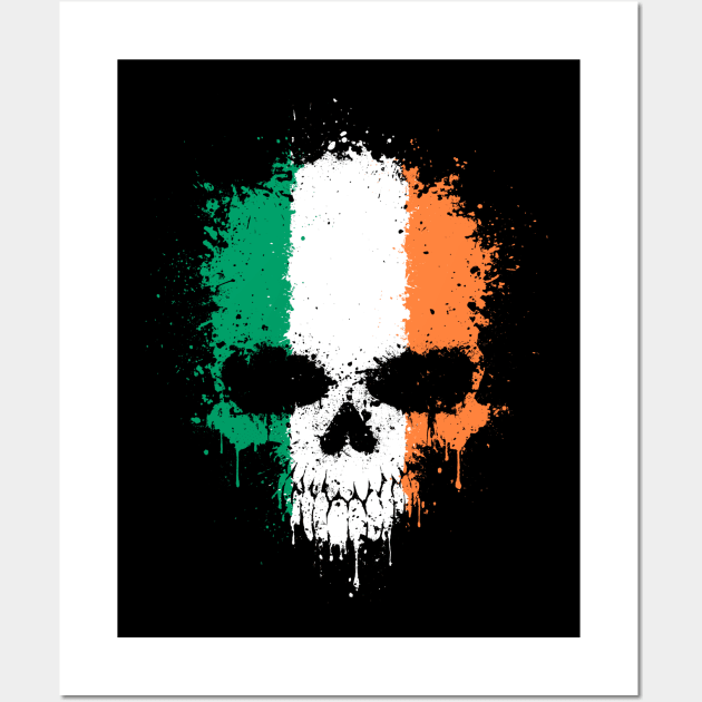 Chaotic Irish Flag Splatter Skull Wall Art by jeffbartels